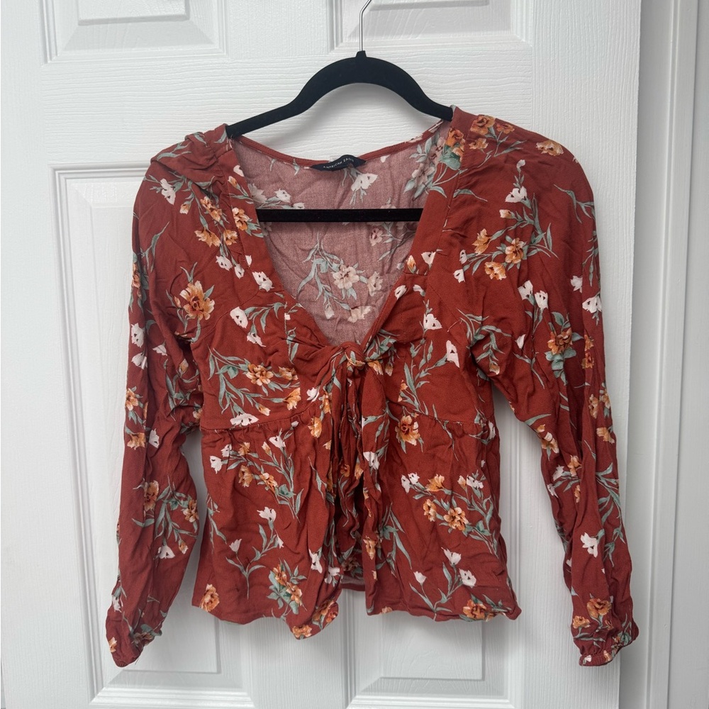 American Eagle Outfitters Floral Rust Blouse